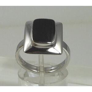 Vintage Thai Sterling Silver Black Onyx Ring Size 7 925 Stamped 3mm Band 5.1g